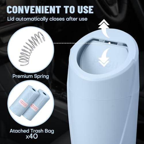 Car Trash Can Bin with Lid-2 Packs Car Garbage Can Cup Holder-Light Blue Mini - Image 6