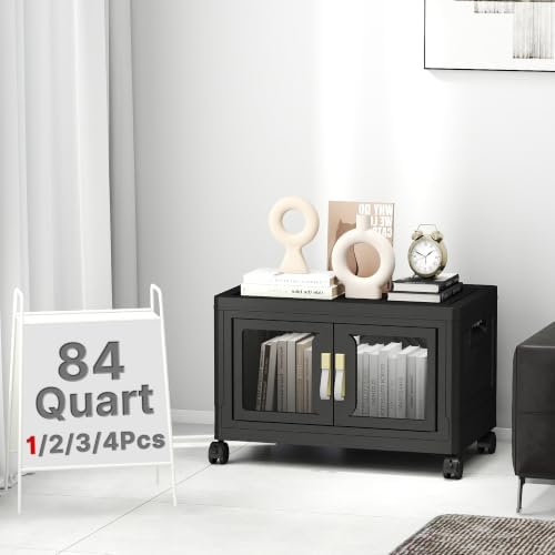 Stackable Storage Bins with Doors & Lids & Wheels by VNVTO