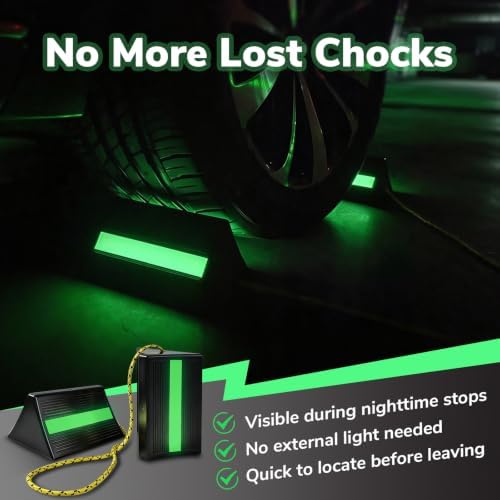 HOXWELL Wheel Chocks with Glow-in-the-Dark Tape, Non-Slip RV Camper Chock - Image 2