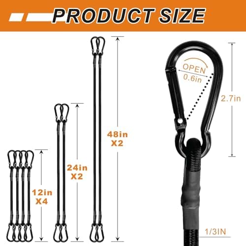 BEXSLE Bungee Cords with Carabiner Hooks Heavy Duty, Outdoor Black Bungee Straps - Image 5