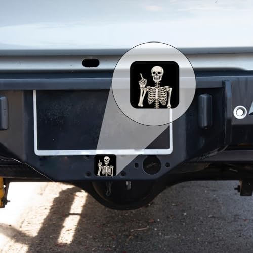 Trailer Hitch Cover, Skeleton Holding Up Finger On The Black Background Hitch - Image 5
