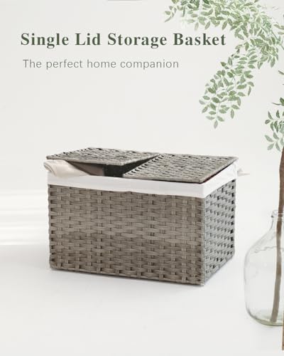 SETVSON Storage Basket with Lid, PE Rattan Woven Storage Bin - Image 5