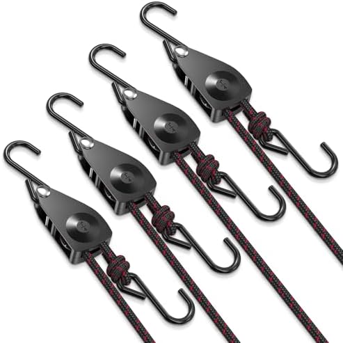 Ratchet Tie Down Straps, 1/4" Adjustable Rope Hangers 4 Pack, 12FT Tie-Down by VIPARSPECTRA