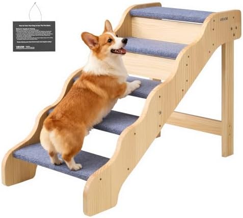 VEVOR Wood Pet Stairs, 5-Step Dog Stairs by VEVOR