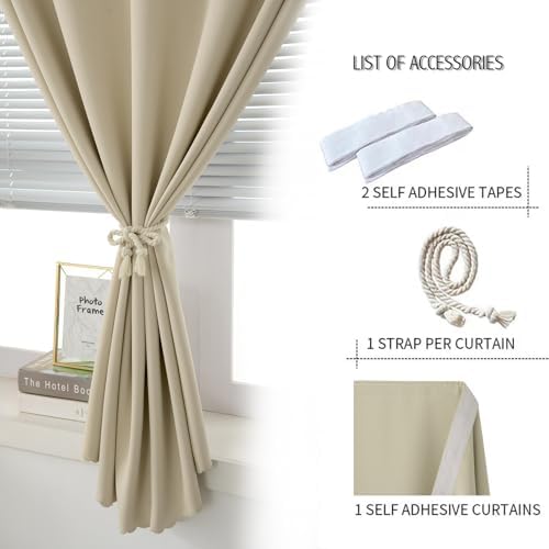 Blackout Curtains with Self Adhesive Tape No Rod No Drill Easy Install Window - Image 2