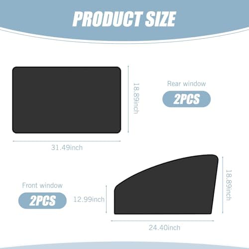 Tesnaao 4 PCS Car Side Window Sun Shade Replacement, 33CM x 48CM x 62CM Front - Image 2