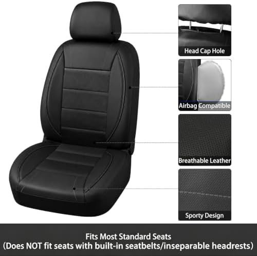 NBTEPEM 10 PCS Leather Car Seat Covers Front Seats Set, 14.5”-15'' Sporty - Image 4