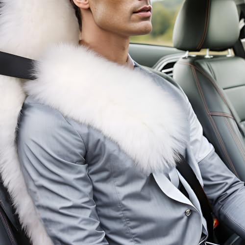 2 Pack Sheepskin Car Seat Belt Cover Pads | Long Wool Seatbelt Cushions - Image 2