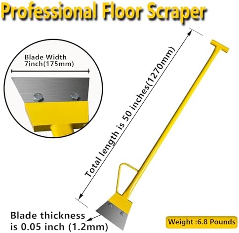 7' Heavy Duty Scraper, Long Handle, Steel Blade, Metal Handle, Tile & Ice - Image 2