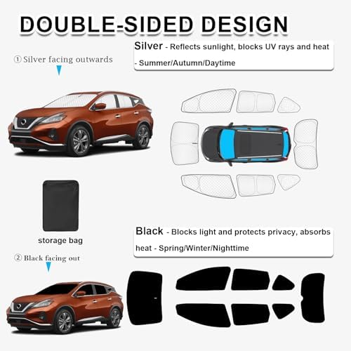 KMF 8pcs Thicken Sun Shades for Nissan Murano 2015-2024 Accessories, Full Car - Image 4