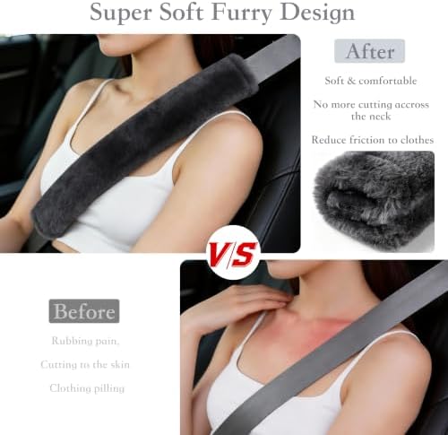 Amooca 15.7in Extra Long Furry Universal Car Seatbelt Cover Shoulder Pad - Image 2