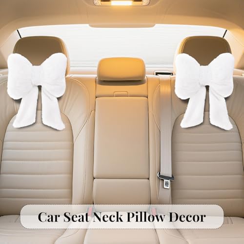 2 Pack Bow Car Headrest Pillows Plush Car Neck Pillows - Image 3