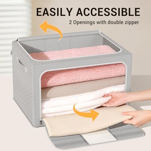 Clothes Storage Bins with Metal Frame Foldable Storage Box Clothes Organizers - Image 4