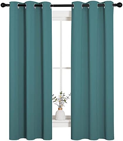 NICETOWN Kitchen Curtain Panels Blackout, 1 Pair, 34 by 63-inch, Sea Teal - Image 2