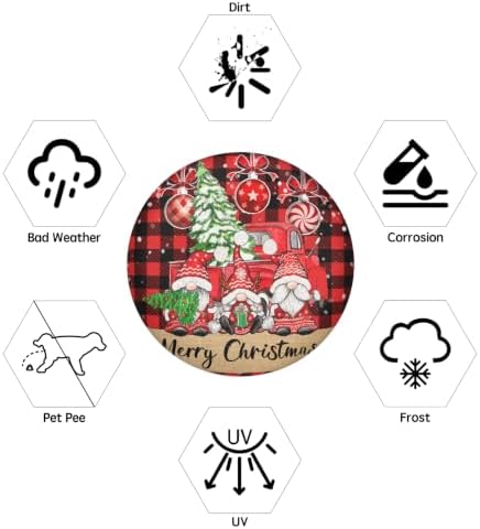Winter Gnomes Spare Tire Cover Red Truck Xmas Decor Green Tree Wheel Sun - Image 4
