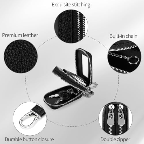 SENDEFN Car Key Fob Case Double Zipper Leather Smart Remote Keychain Protector - Image 3