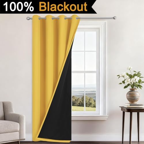 Yakamok Mustard Yellow Blackout Curtains 84 Inches Long 52" Wide 1 Panel - Image 2