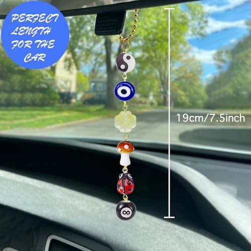 Evil Eye Car Hanging Charm, Rear View Mirror Accessories, Boho Mushroom Decor - Image 4