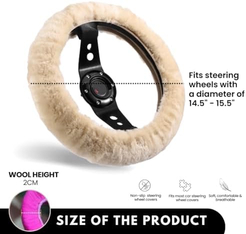 Andalus Brands Luxury Fluffy Car Steering Wheel Covers – Genuine Merino - Image 4