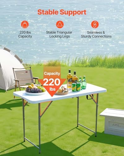 VEVOR Folding Table, Heavy Duty Portable Fold-in-Half Utility Table, Indoor - Image 5