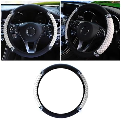 JOYCOURT 15 Inch Bling Soft Leather Car Steering Wheel Cover by JOYCOURT