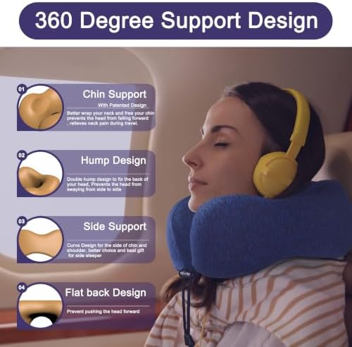 napfun Neck Pillow for Travel, Memory Foam Airplane Pillow, Full Dark Blue - Image 3