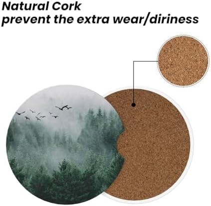 Forest Tree Car Coasters for Cup Holder Absorbent Ceramic Cup Coaster 2 Pack - Image 5