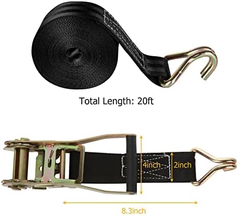 2 Pack 2 Inch Ratchet Straps Heavy Duty 20ft Tie Down Straps Ratchet - Image 2