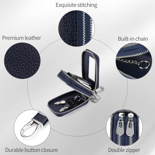 SENDEFN Car Key Fob Case Double Zipper Leather Smart Remote Keychain Protector - Image 3