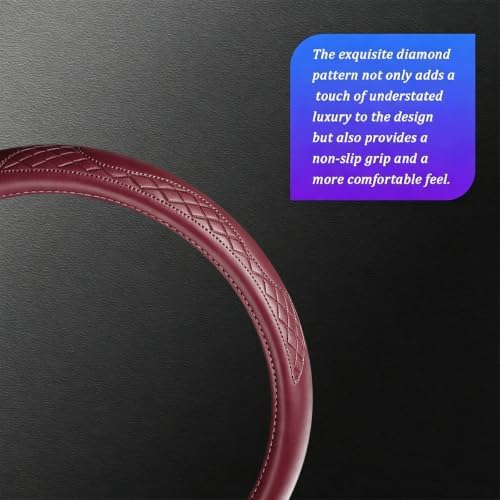 AUCELI 14.5-15 Inch Steering Wheel Cover Non-Slip Leather, Wine Red - Image 2