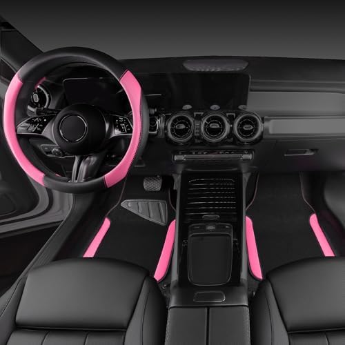 CAR PASS Faux Leather Steering Wheel Cover and Waterproof Car Floor Mats - Image 2