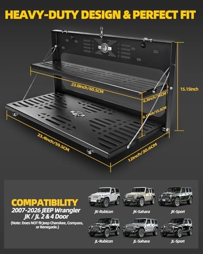 2-Tier Tailgate Table for Jeep Wrangler JK JL JLU 07-24 - Image 3