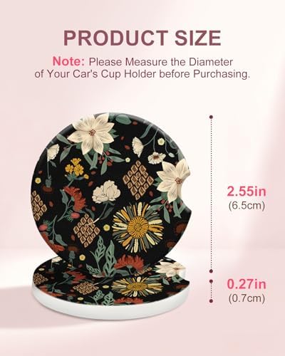 Swooflia Elegant Ceramic Car Coasters Vintage Floral Cup Holder Coasters - Image 2