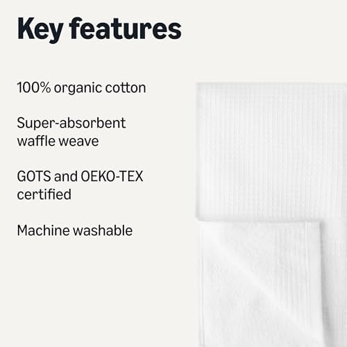 Amazon Basics Organic Cotton Waffle Weave Kitchen Dish Towels, Ultra Absorbent - Image 2