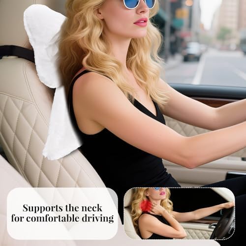 2 Pack Bow Car Headrest Pillows Plush Car Neck Pillows - Image 6