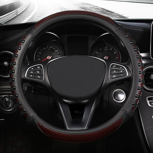 3D Massage Car Steering Wheel Cover, 14.5-15 Inch Universal Brown Carbon Fibre - Image 2