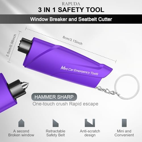 RAPUDA Window Breaker Seatbelt Cutter, 3-in-1 Mini Glass Breaker, 3 Pack Car - Image 2