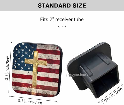 Swono 1 Pack AUTO Trailer Hitch Cover Golden Cross on Vintage Flag 2Inch Rubber - Image 2