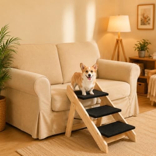 Wooden Dog Stairs & Ramp for Small Medium Dogs and Cats, Foldable Pet Steps - Image 5