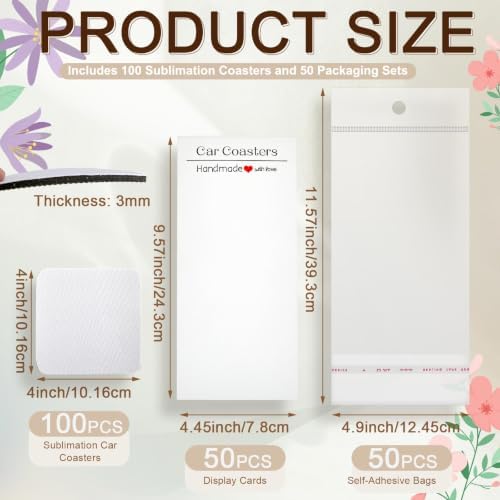 Tioncy 200 Pcs 4 Inch Square Sublimation Coaster Blanks Kit - Image 2