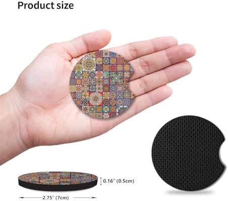 Boho Absorbent Neoprene Car Coasters, 2.75inch Mandala Style, 2 Pack Universal - Image 4