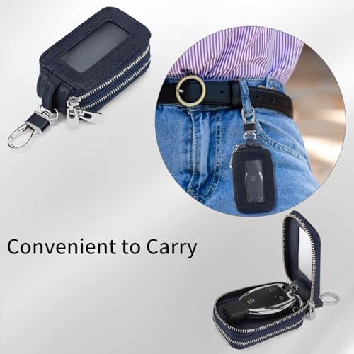 SENDEFN Car Key Fob Case Double Zipper Leather Smart Remote Keychain Protector - Image 6