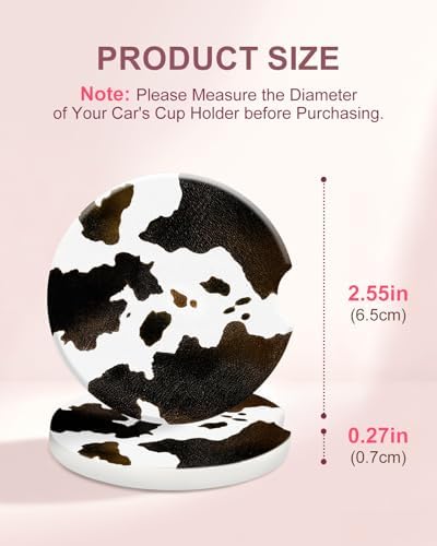 Swooflia Elegant Ceramic Car Coasters Classic Brown Cow Cup Holder Coasters - Image 2
