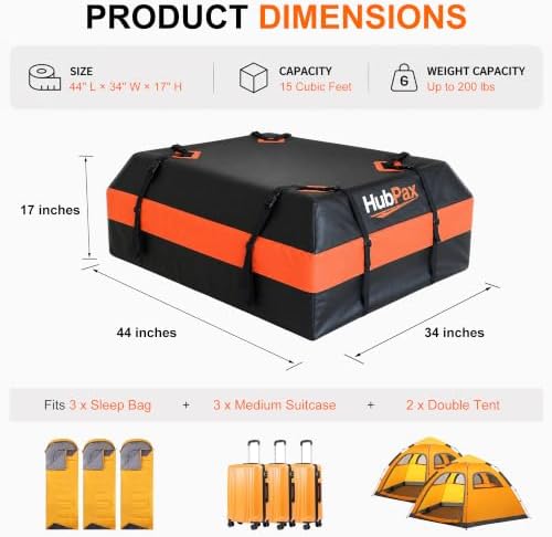15 Cu Ft. Car Rooftop Cargo Carrier Bag Car Roof Top Bag Cargo Carrier - Image 3