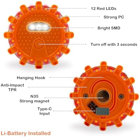 Ecoangel Upgraded USB-C Rechargeable LED Emergency Road Flares - Image 5