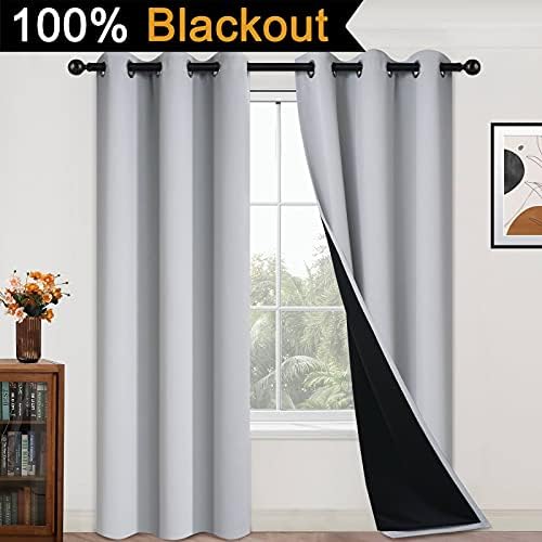 Yakamok Light Grey 100% Blackout Curtains 84 Inches Long 42" Wide 2 Panel - Image 2