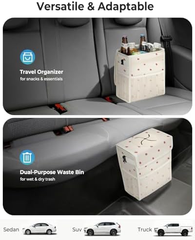 Corduroy Car Trash Can with Lid and Mesh Pockets - Image 5