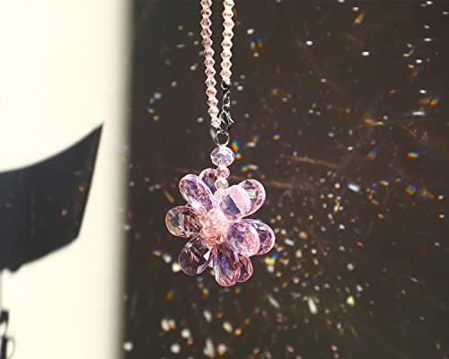 Pink Crystal Flower Car Charm Rear View Mirror Pendant Decor - Image 6