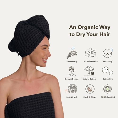Luxury Organic Japanese Cotton Hair Drying Waffle Towel Wrap - Image 3
