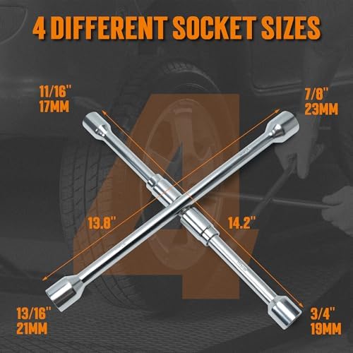 TONDA 4 Way Lug Wrench, Foldable Tire Iron, Lug Nut Wrench, 17/19/21/23mm - Image 3